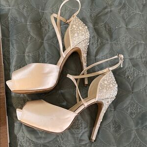 Paradox Cream Satin Peep-Toe Heels